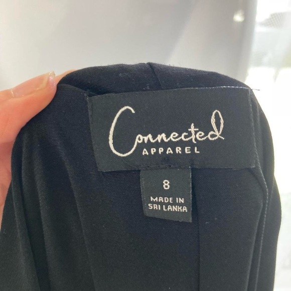 Connected Apparel Black Dress with floral sheer overlay and flutter sleeves - Picture 3 of 3